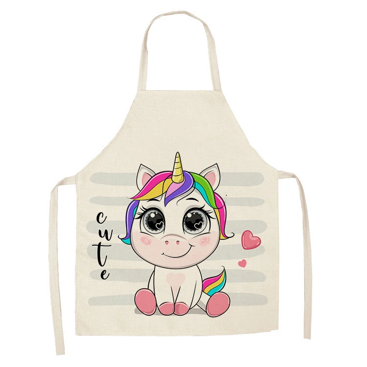 1Pcs Kitchen Apron Cartoon Unicorn Music Printed Sleeveless Cotton Linen Aprons for Men Women Home Cleaning Tools WQTF01