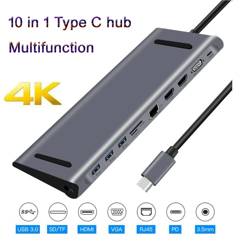 

New 10 in 1 USB 3.1 Type C HUB to 3.0 USB HDMI RJ45 USB HUB for MacBook Pro Accessories USB Splitter Multi 10 Ports USB-C HUB