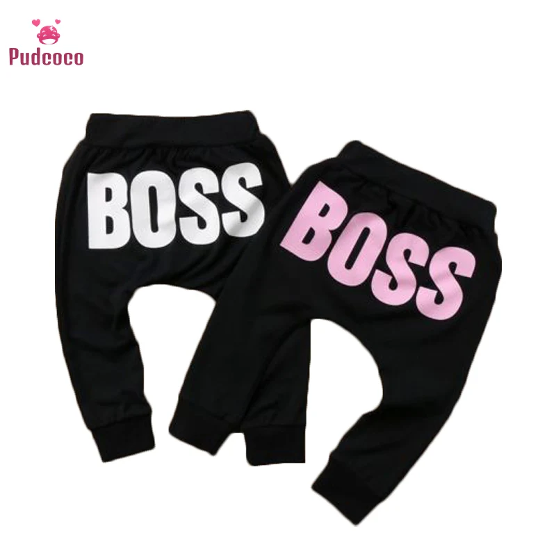 Pudcoco/штаны для мальчиков и девочек штаны с надписью BOSS Хлопковые Штаны-шаровары