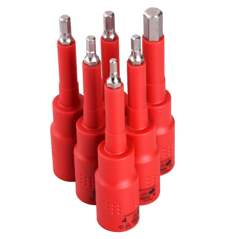 Insulated Electrical 1000V High Voltage Resistance 3/8 VDE Deep Socket H8-19mm  Length Hex Bit 4-10mm 6