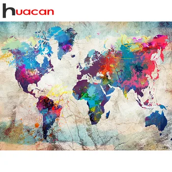 

Huacan Diamond Painting Map Full Layout Landscape Diamond Mosaic Cross Stitch Kit Diamond Embroidery With Square
