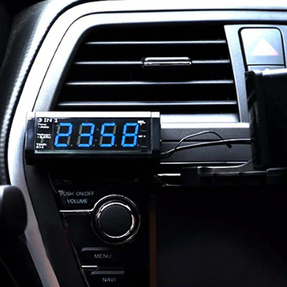 

3 in 1 Car Electronic Clock Auto Vehicle Thermometer Vehicle Voltmeter Adornment Decoration car styling