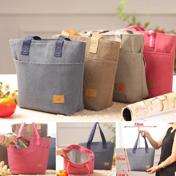 

Thermal Lunch Bag Food Kitchen Organizer Cotton Linen Cloth Handy Thickness Insulated Picnic Lunch Bags for Women Storage Bag