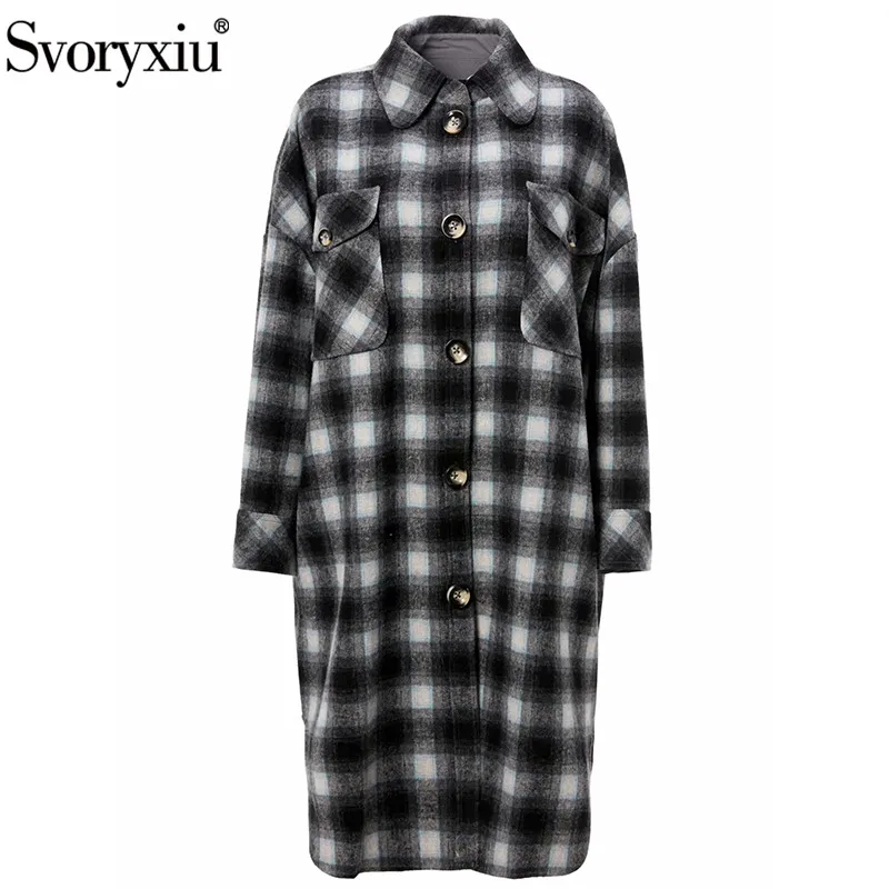 

Svoryxiu 2020 Runway Designer Autumn Winter Fashion Plaid Overcoat Outwear Women's Single-Breasted Wool Blend Long Thick Coat