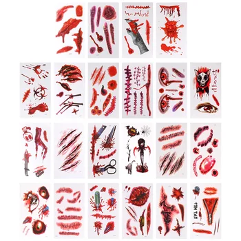 

27 Sheets Creative Horror Waterproof Scary Lifelike Facial Body Stickers Temporay Tattoos Scar Sticker for Party