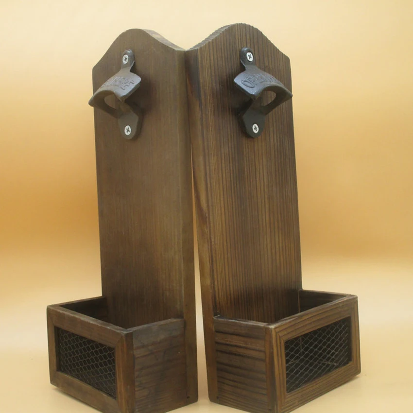 Bar Restaurant Creative Wall-mounted Bottle Opener Home Office Decoration Vintage Wooden Drinks Beer Openers