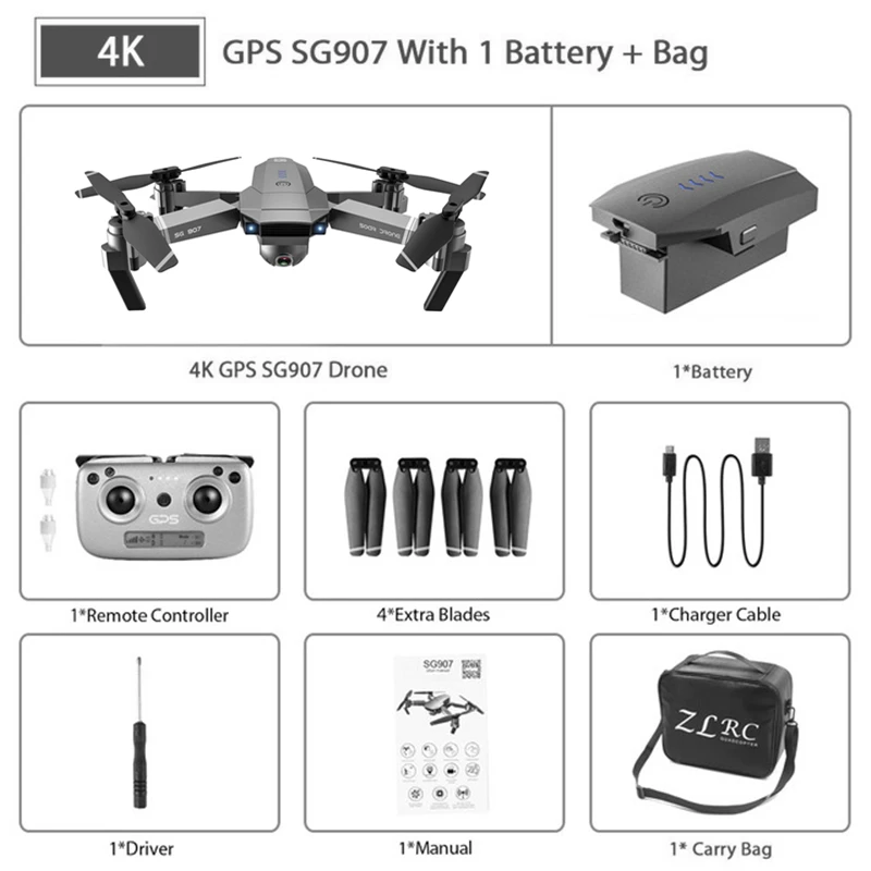 SG901 SG907 gps Дрон с 4K HD регулируемой камерой Широкий угол 5G wifi RC Квадрокоптер Профессиональный складной дроны VS SG906 S167 - Цвет: SG907 4K 1B Bag