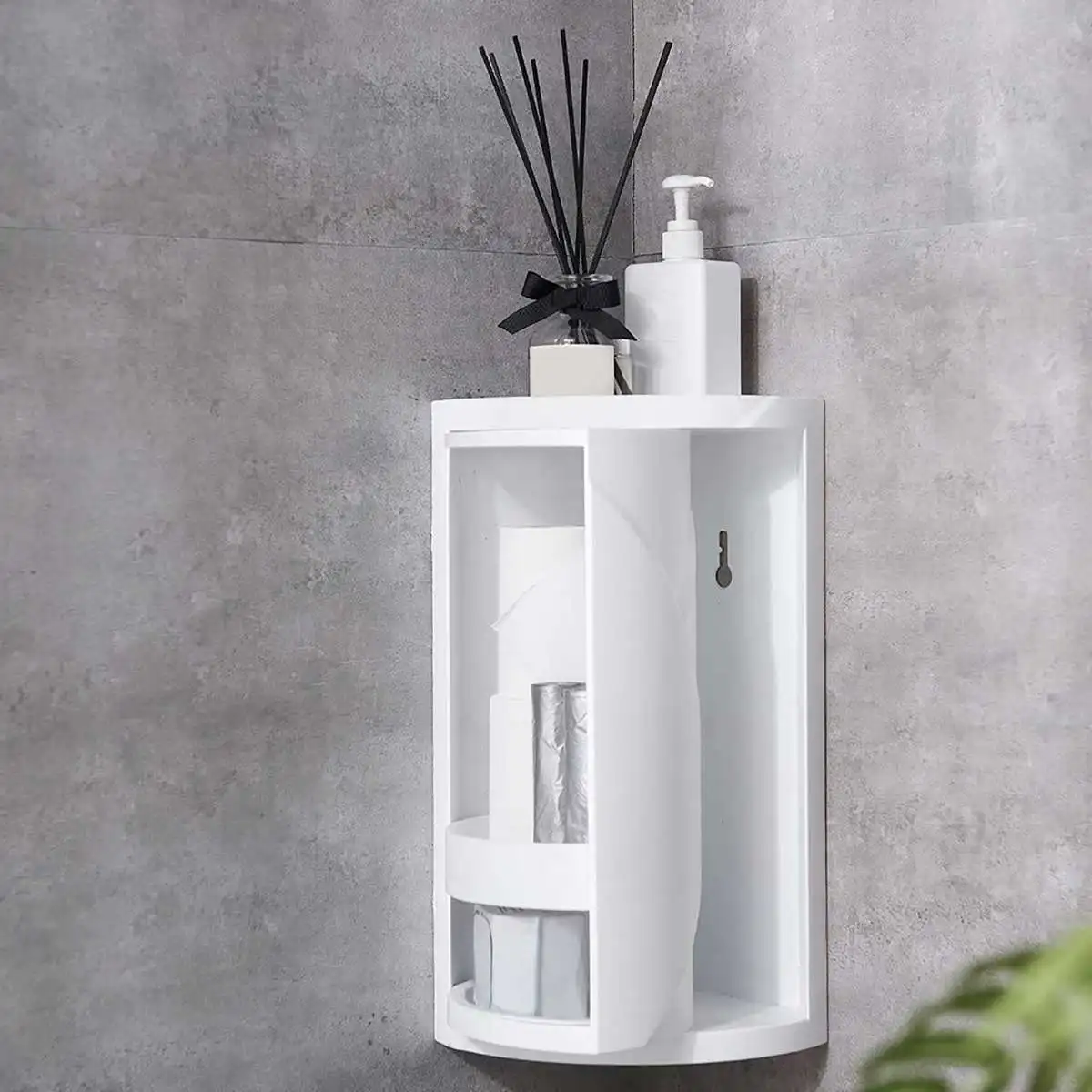 

Rotatable bathroom shelf Plastic Triangle Storage Rack Wall-absorbing Cosmetic Storage Box Free Punching Bathroom Accessories