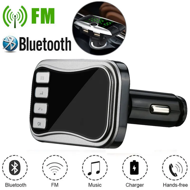 Автомобильное зарядное устройство с Bluetooth, ЖК-дисплеем, двумя USB, поддержка FM, SD карты, для IPhone Xs Max, samsung, Xiaomi, автомобильное зарядное устройство для телефона