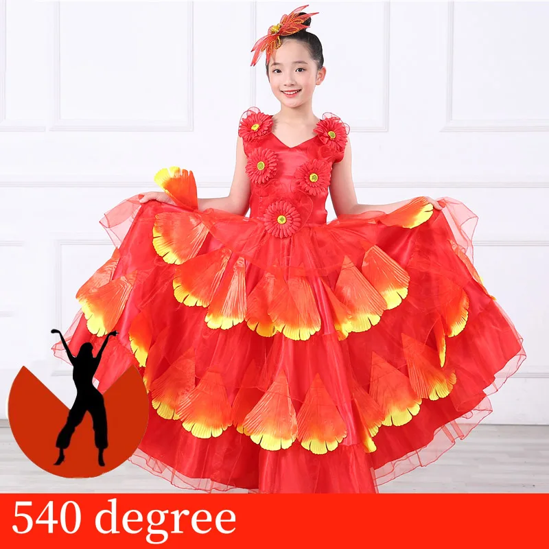 Юбка для танцев с Фламенго для девочек испанское фламенко-платье юбка с лепестками для сцены и выступлений детское испанское платье для девочек SL1445 - Цвет: red 540