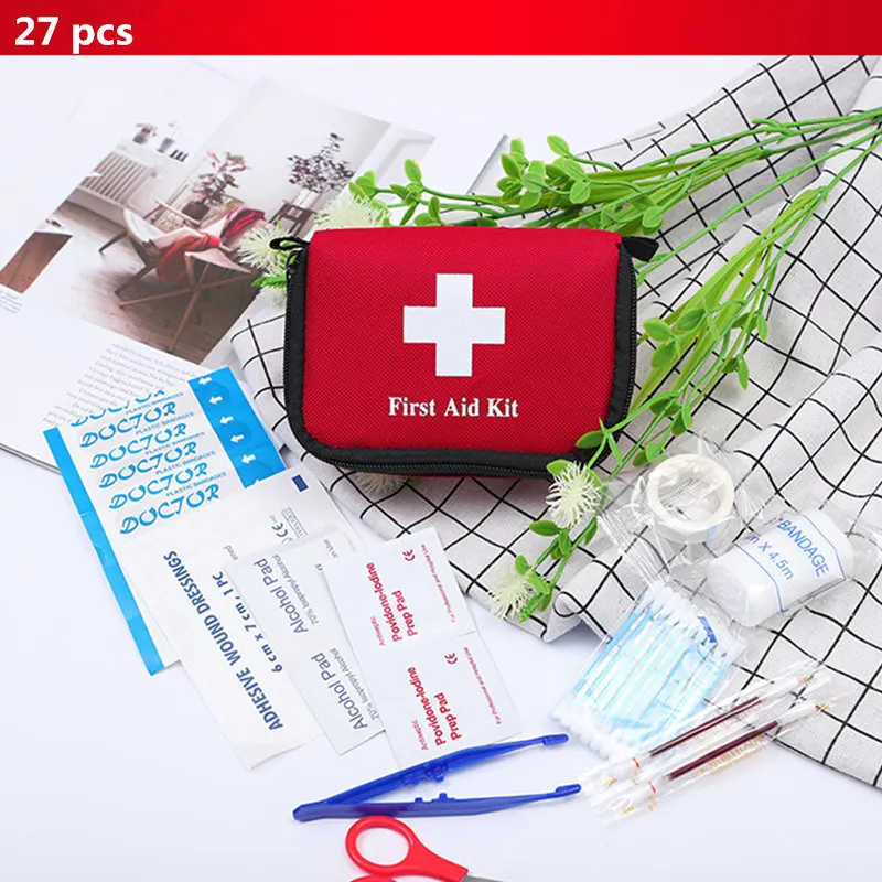 Kit de primeros auxilios de viaje para exteriores, mini bolsas de almacenamiento para el hogar, kits de supervivencia, autodefensa, 11 artículos/27 Uds.
