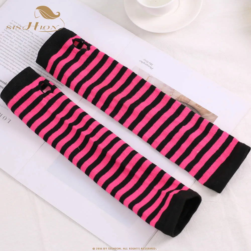 

SISHION Autumn Wrist Arm Hand Arm Warmers Knitted Fingerless Gloves Long Sleeve soft striped Elbow Gloves SP0527