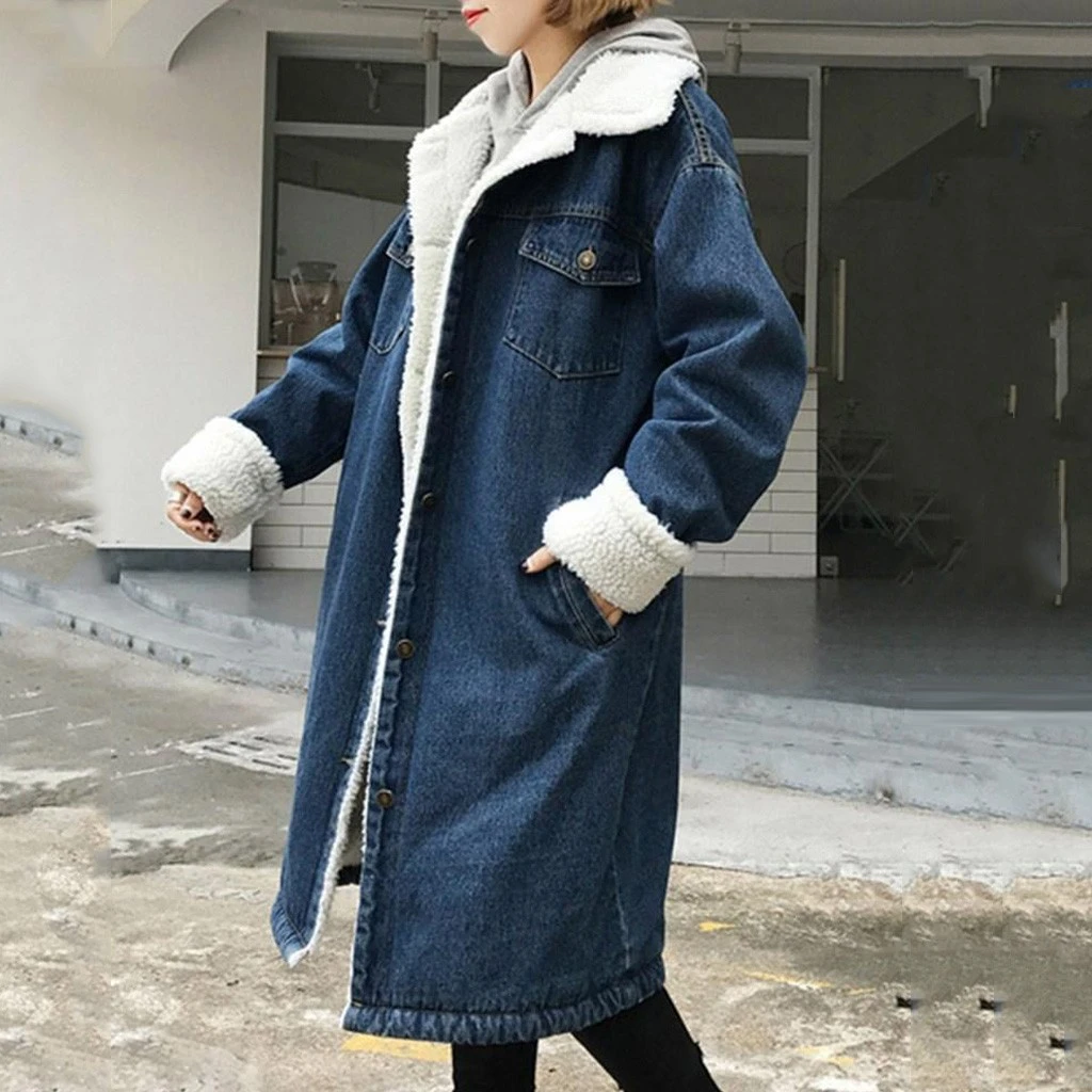 CHAMSGEND Fur Warm Winter Denim Jacket Women 2019 New Fashion Autumn Loose Cashmere Jeans Coat Women Bomber Jackets 1024