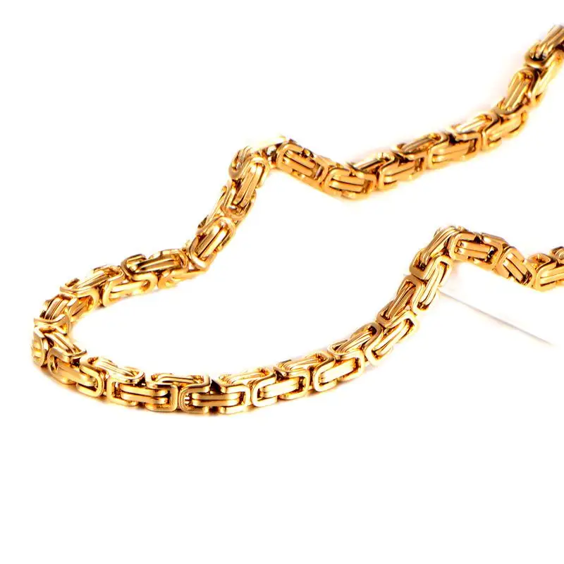 

New Fashion Men Stainless Steel Chain Necklace Gold Color 8mm Byzantine Punk Necklaces Pendants Male Jewelry Accessories