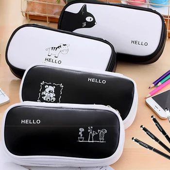 

Cute Large Capacity Pen Pencil Case Pen Box School Stationery Cosmetic Bag Simple black and white pencil case multi-function pe