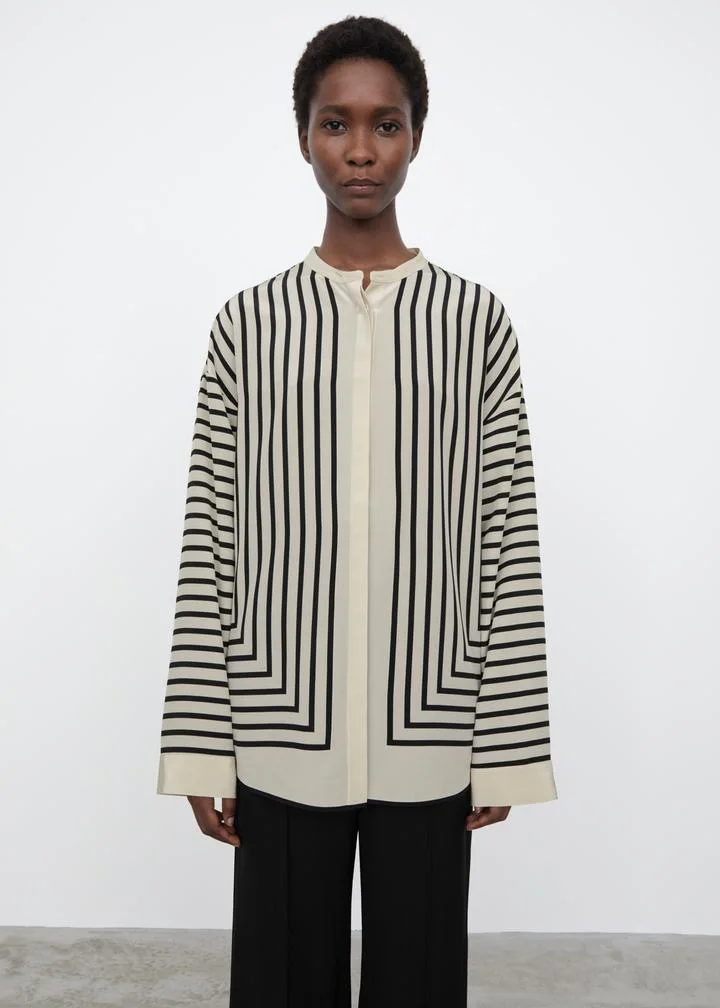 

Tote*e summer season women blouse printing 100% silk O-neck long sleeve casual oversize shirt