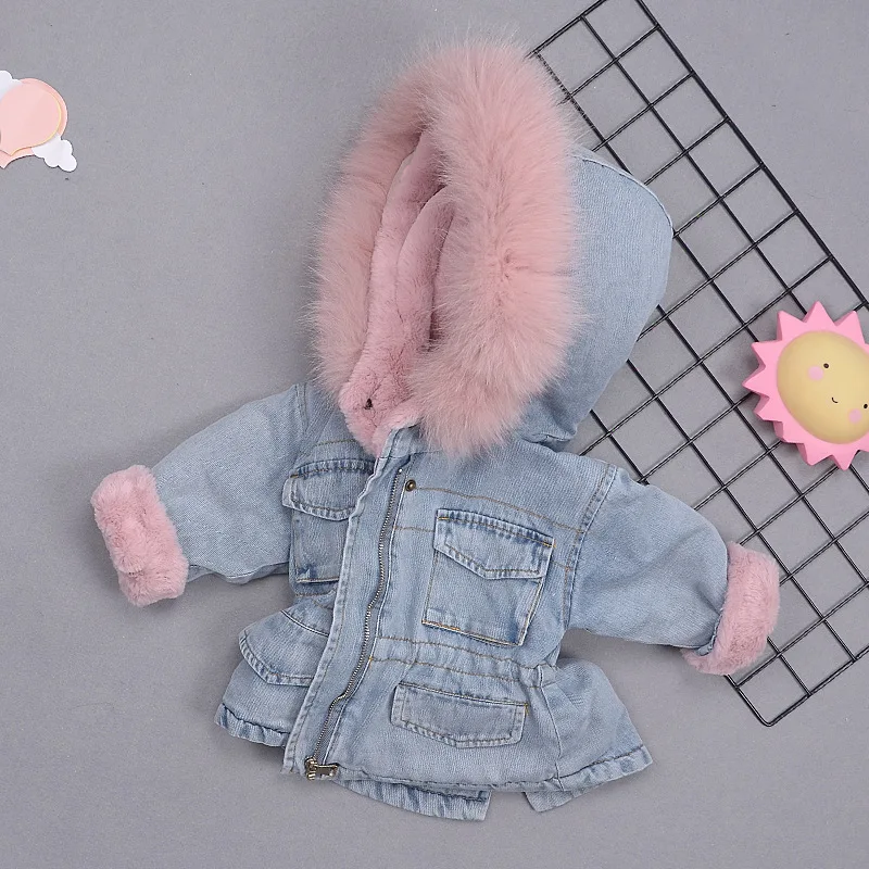 Finest  New Winter Baby Girl Jacket Plus Velvet Real Fur Warm Toddler Cotton Girl Outwear Coat 1-5 Years Ki