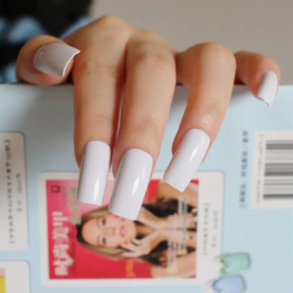 

20Pcs Candy Fasle Nails Pure White Flat Fake Nails Manicure Nails Ultra Long Nails Decoration Daily Style W