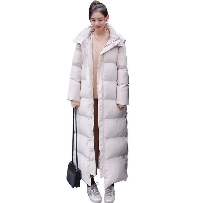 Длинное пуховое хлопковое пальто женская одежда свободная негабаритная теплая зимняя куртка парки утепленная стеганая Студенческая Женская куртка с капюшоном Q2001 - Цвет: White Parka