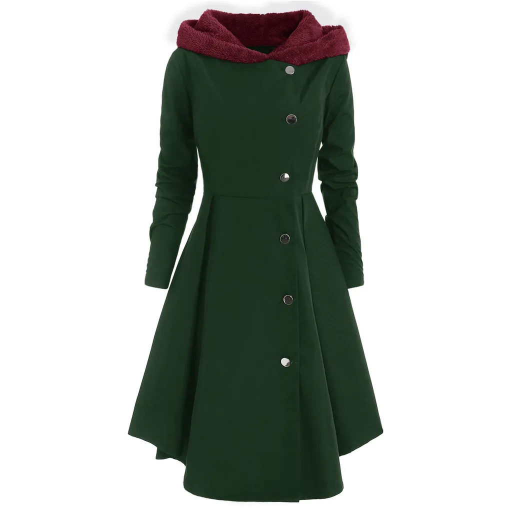 Women Hooded Coats Jackets 2women Plus Size Asymmetric Fleece Hooded Single Breasted Long Drap Buttons Thin Windbreakers
