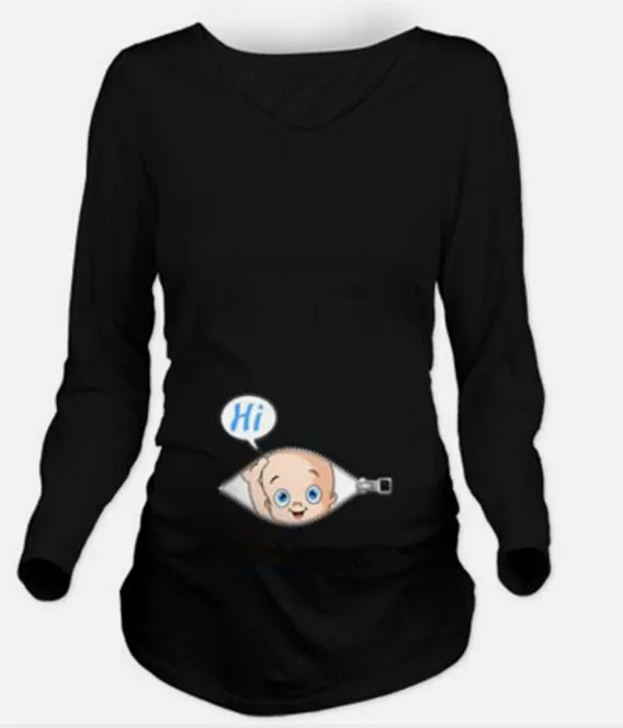 Г. Осенняя женская футболка с объемным рисунком футболка с рождественским рисунком для беременных с длинными рукавами, милая детская футболка с принтом попки топы для беременных, одежда - Цвет: Black baby