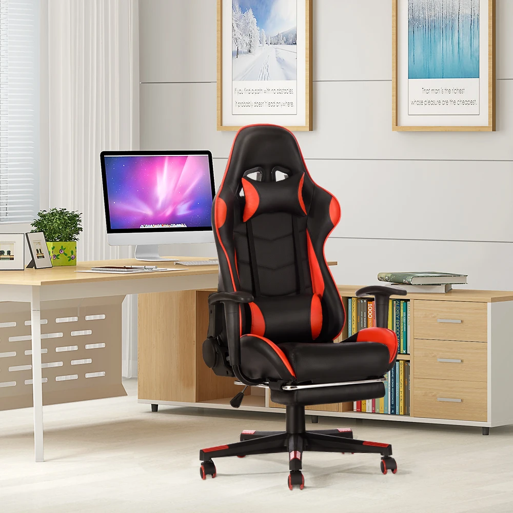 Gaming Sport Chair Swivel Gas Lift Lockable Reclining Chair with 5 Wheels Office Chair Adjustable Seat Height Pu Leather Seater