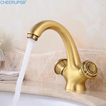 

Grifo Lavabo Bathroom Retro Faucet Dual Handle Gold Tap Basin Sink Mixer Taps Brushed Single Hole Brass Faucet Filter Torneira
