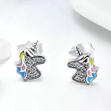 Модные женские вечерние серьги-гвоздики, подарок на день рождения для девочек, женские серьги, классические серьги-гвоздики из сплава с серебряным покрытием в виде единорога