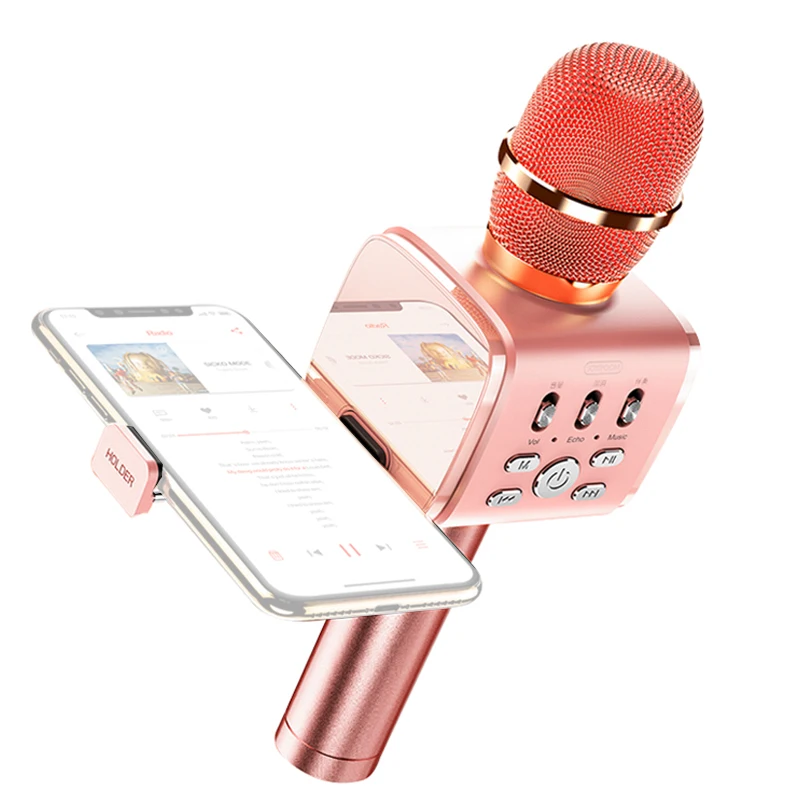 rose gold Ручной микрофон для караоке конденсатор с динамиком беспроводной микрофон с держателем микрофонный микрофон для телефона Bluetooth микрофон - Цвет: rose gold