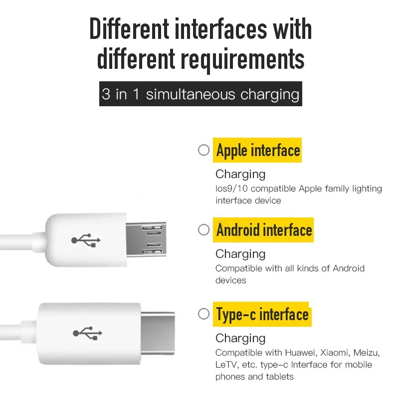 3 в 1 Micro usb type C Мульти Кабель зарядного устройства для huawei p20 lite honor 9 lite 9i 8 8x7c 7x 7a note 10 8 cabel