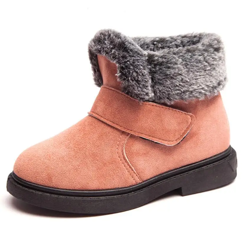 Thick Warm Kids Snow Boots Winter Shoes for Girls Round Toe Plush Non-slip Flat Baby Toddler Shoes Ski Boys Girls Boots - Цвет: Pink