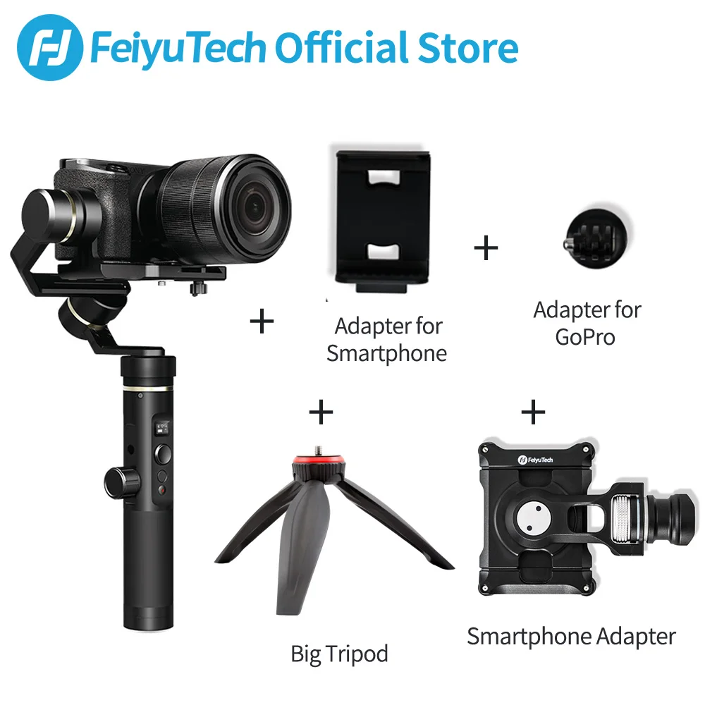 with tripod adapter FeiyuTech Feiyu G6 Plus 3-Axis ручка брызг карданный Стабилизатор Для беззеркальных карман Камера экшн-Камеры GoPro Hero 6 5 смартфон - Цвет: with tripod adapter