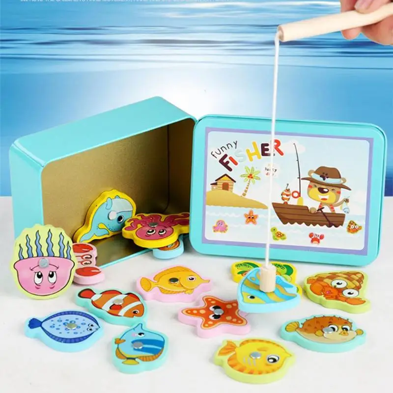 Деревянные магнитные игрушки для рыбы, детские развивающие удочки, магнитная головоломка, забавная игра для дошкольников, учебные принадлежности для детей
