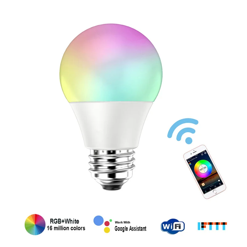 Cellphone WiFi Voice Control RGB Energy Saving Dimming LED Bulb Multicolor Smart Light Bulbs 7W Compatible Alexa Google Cellphone WiFi Voice Control RGB Energy Saving Dimming LED Bulb Multicolor Smart Light Bulbs 7W Compatible Alexa Google