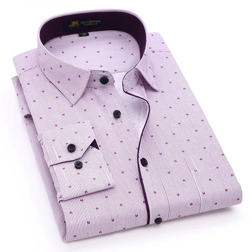 Модная одежда с длинными рукавами Для мужчин платье рубашка деловая, общественная лоскутное классического кроя рабочая одежда с узором в горошек, с принтом Smart Повседневная рубашка - Цвет: 2252