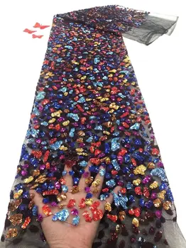 

Wonderful tulle material sexy party French net lace fabric with sequins for lady dress PAN511(5yards/lot)