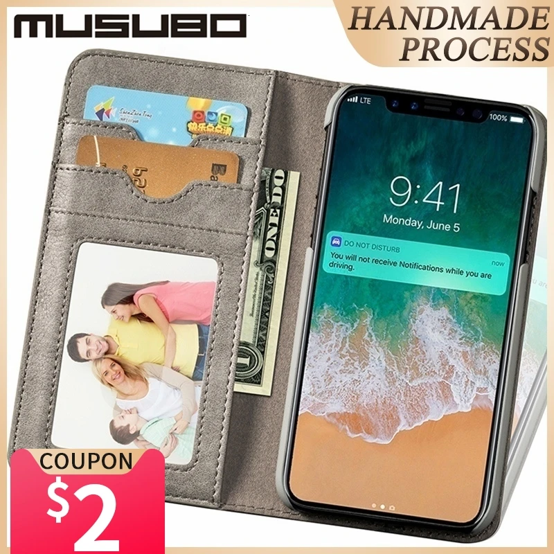 iphone 8 plus waterproof case Musubo Luxury Genuine Leather Case For iPhone XR Xs Max X Funda Wallet Protect Cover For iPhone SE 2020 8 Plus 7 Card Flip Shell case iphone 6