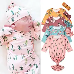 PUDCOCO новорожденных девочек мальчиков пеленки с цветами одеяла спальные мешок пеленать муслиновая пеленка + повязка на голову комплект