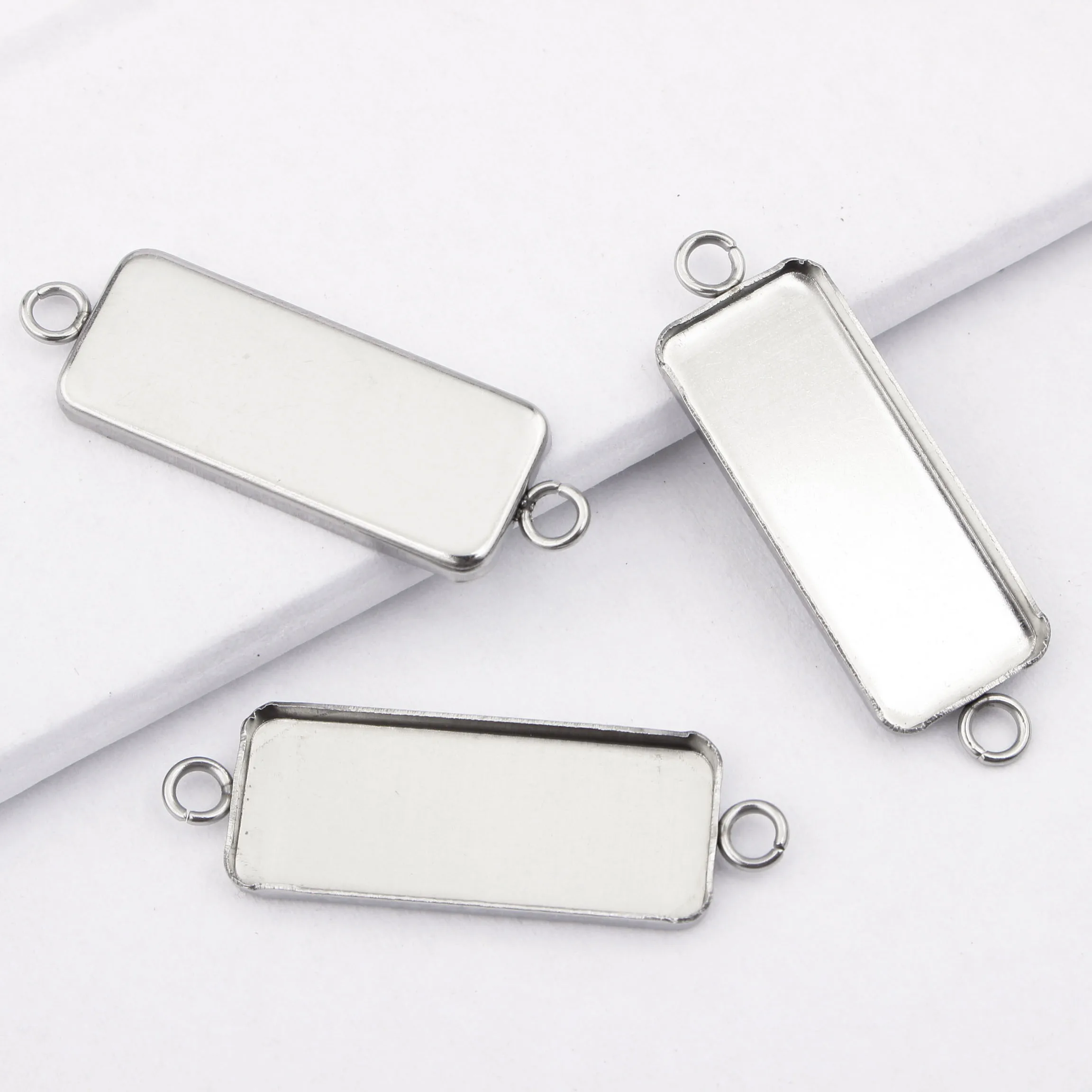 

10pcs 10x25mm Stainless Steel Rectangle Blank Cabochon Connector Base Settings Diy Bezel Trays For Bracelets Making Findings