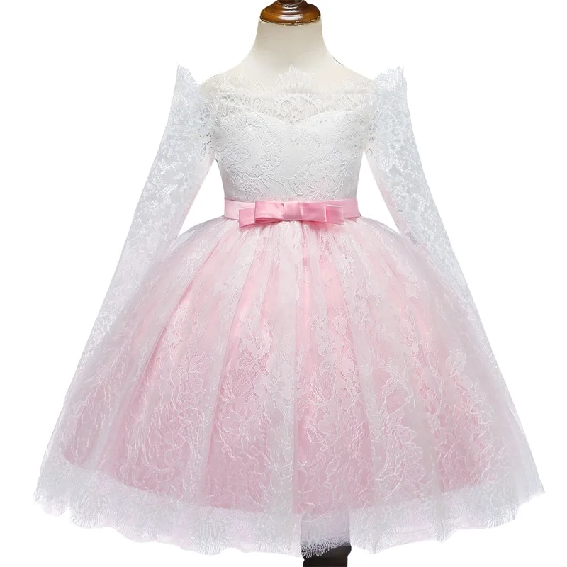 

Lace Princess Dress For Girls Wedding Birthday Party Dress Autumn Long Sleeve Flower Tulle Gown Kids Dresses For Girls Vestido