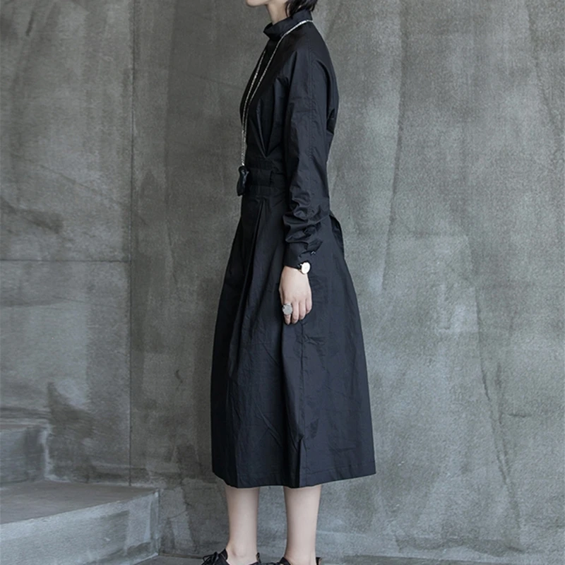 Осенняя мода Женская длинная рубашка платье темно CDG стиль yohji yamamoto шоу одежда с длинным рукавом черная рубашка платье дизайн стиль