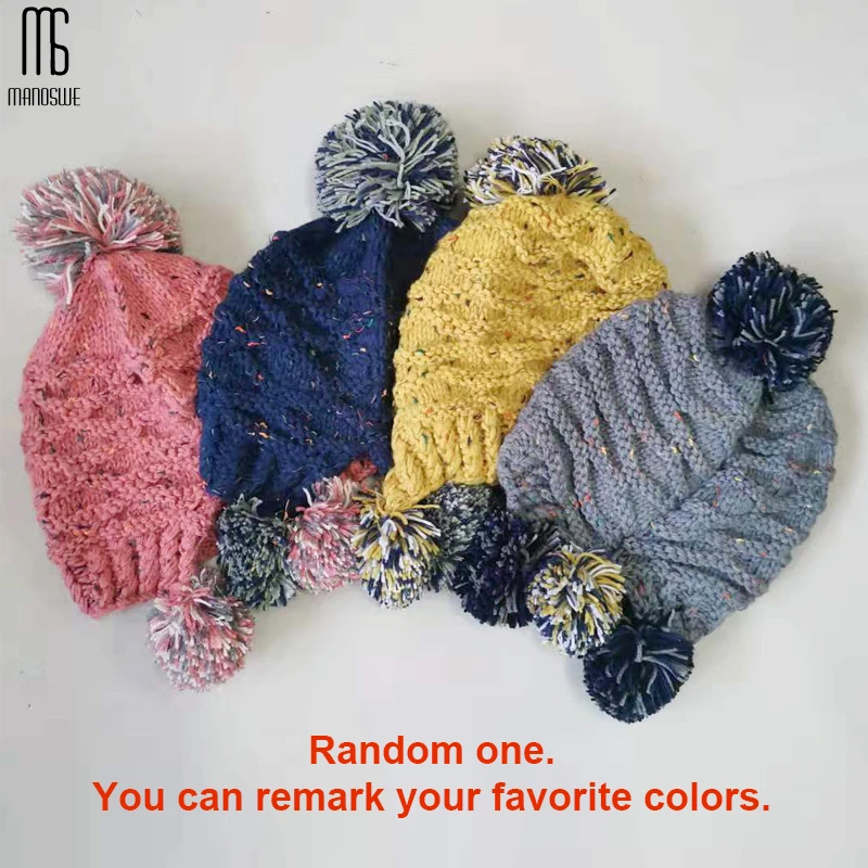 

Manoswe Colored Weave Hair Ball Knitted Hat Fashion Warm Bonnet Femme Comfortable Casual Cute pompon Hats Random 1 Top