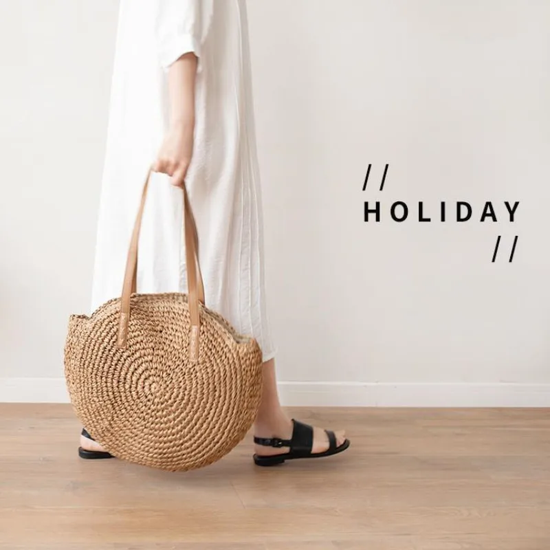 Beach Rattan Bag Hand Woven Straw Bag Bohemian Summer Handbag Travel Female Tote Wicker Bag bolsos de mimbres paja