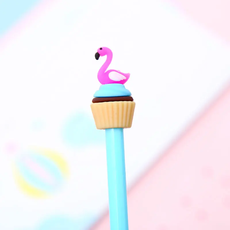1 шт. мультяшная гелевая ручка в виде фламинго Kawaii креативные милые кексы для письма чернильные ручки для школы и офиса канцелярские принадлежности - Цвет: Blue