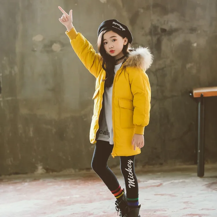 Winter Down Cotton Jackets For Girl Fashion Children Clothing Kids Clothes Warm Thick Parka Fur Collar Hooded Long Coats