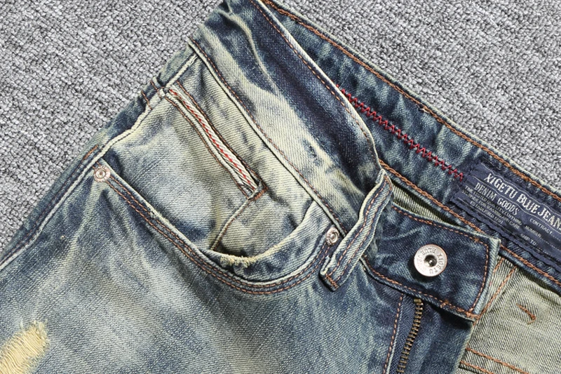 Модные мужские джинсы в итальянском стиле высокого качества, классические рваные джинсы в стиле ретро, мужские джинсовые узкие брюки в