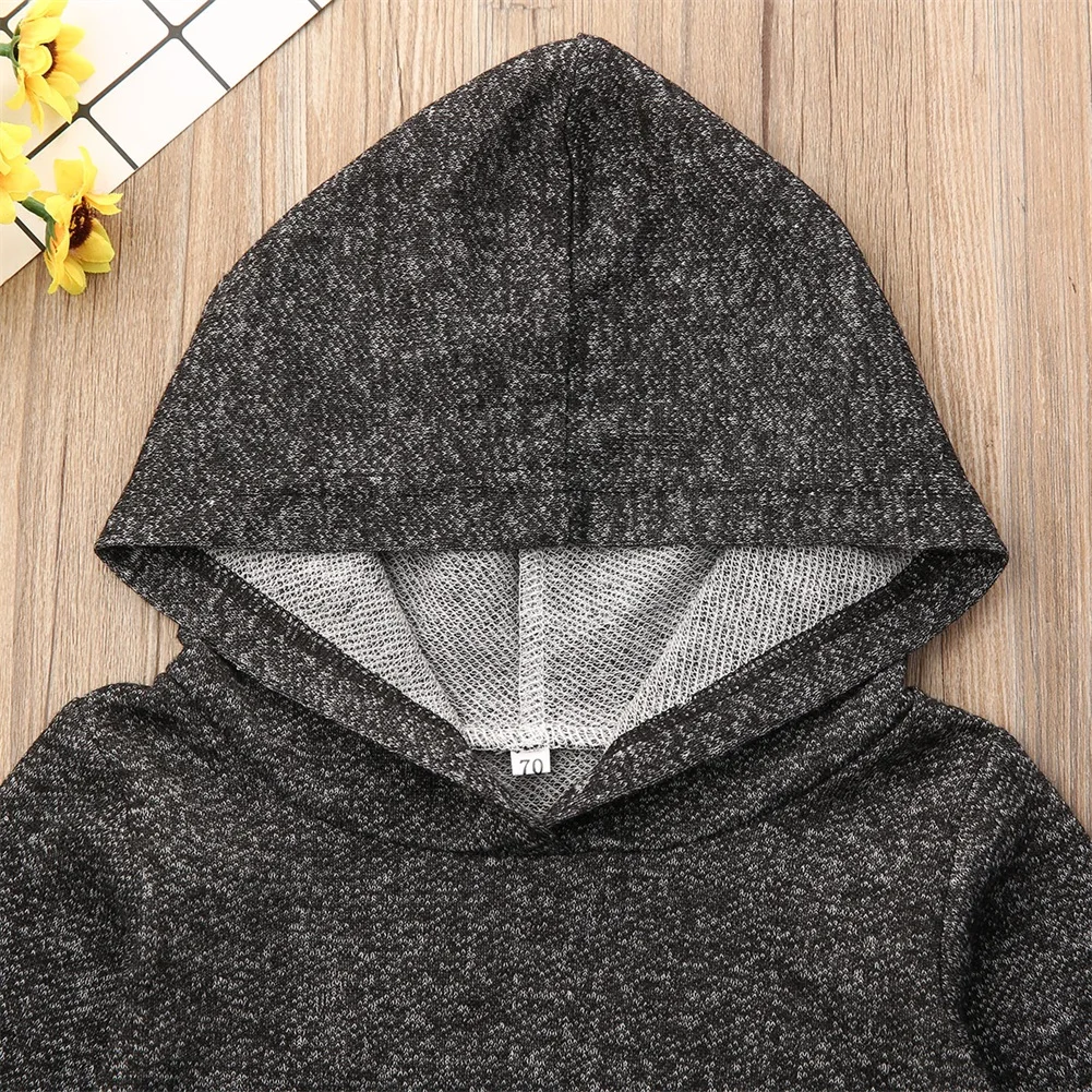 Pudcoco/Одежда для новорожденных мальчиков; однотонные Топы с капюшоном и длинными рукавами; длинные штаны; полосатая шапка; комплект из 3 предметов; хлопковая одежда