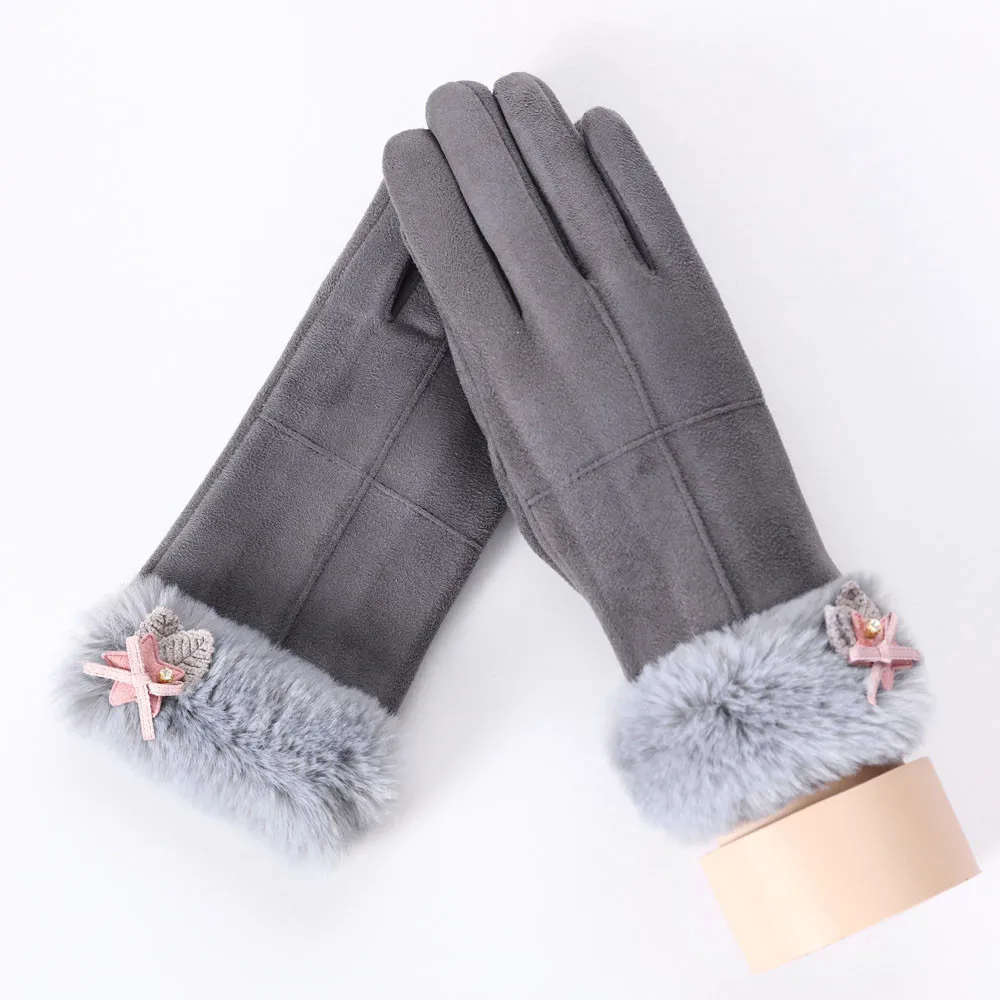 Модные женские перчатки, Осень-зима, милые меховые теплые рукавицы на полный палец, женские перчатки для спорта на открытом воздухе, женские перчатки для экрана