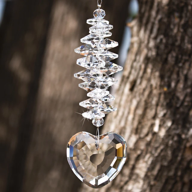 H & D-Suncatcher en cristal en forme de cœur, pendentif prisme