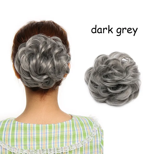 BENEHAIR Messy Hair Bun Scrunchy Curly Hair Chignon Women Chignon Synthetic Hair Extensions Updo Donut Hairpieces Fake Hair deim grey